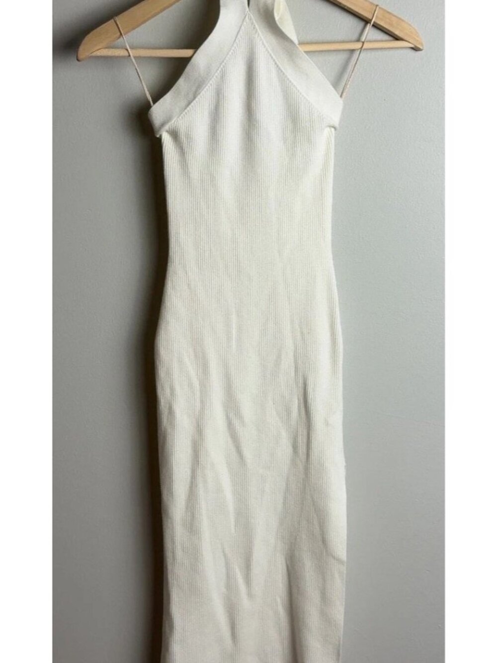 Wilfred Aritzia White Ribbed Halter Midi Dress Size XS Knit Side Slit Women’s